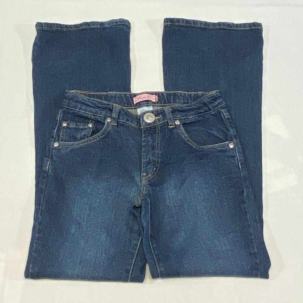 Levi's Low Rise Flared Jeweled Adjustable Waist Denim Jeans Medium Wash 14 Girl - Picture 7 of 14